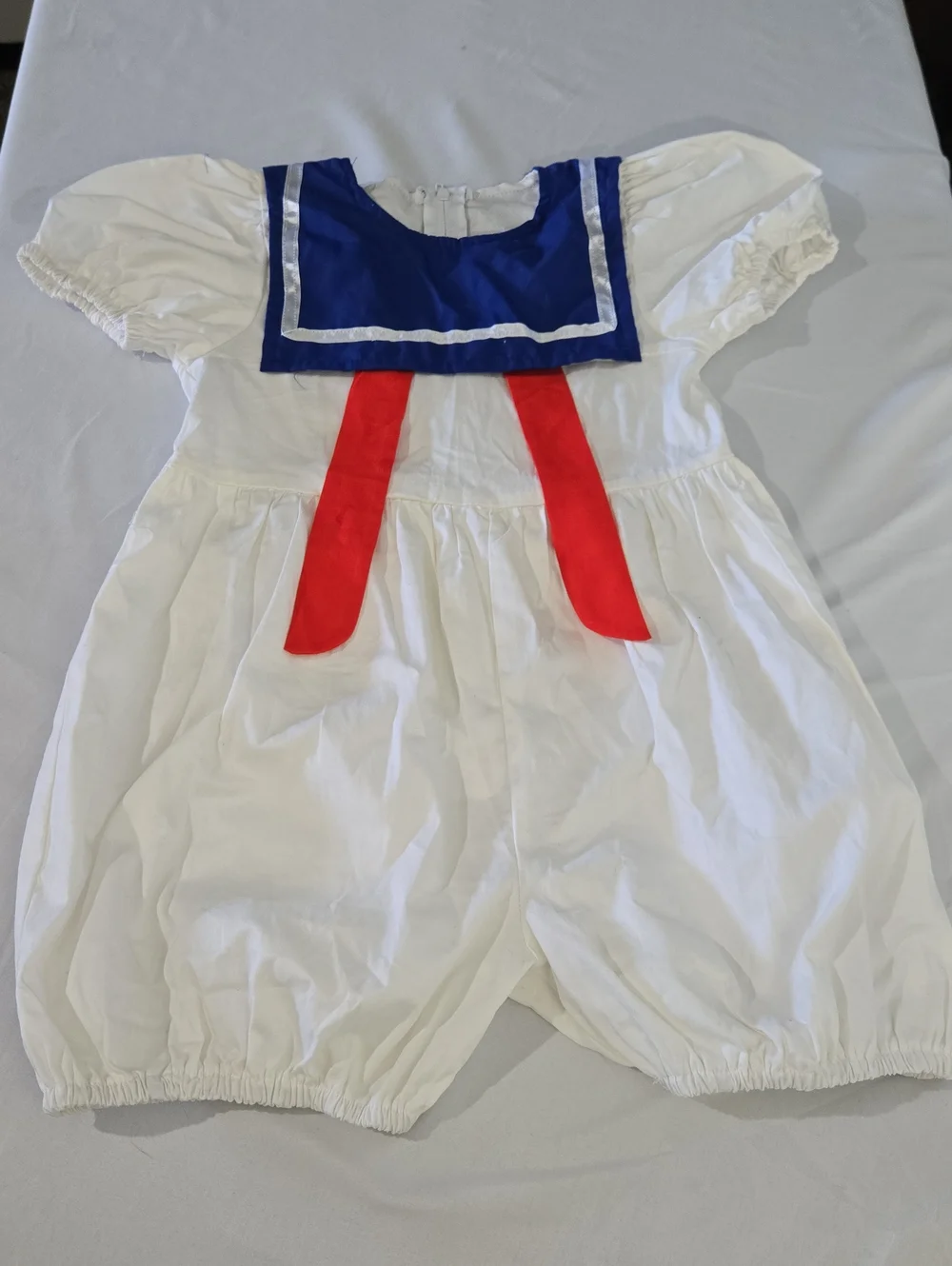 White Sailor Romper Costume with Blue Collar and Red Ties - Kids